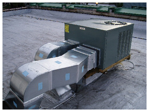 Commercial air conditioning unit installation on rooftop